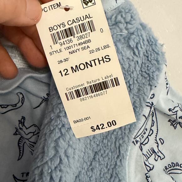 NWT Carters 12 mo boy fleece vest w dinosaur blue long sleeve, set w no pants - Picture 7 of 10